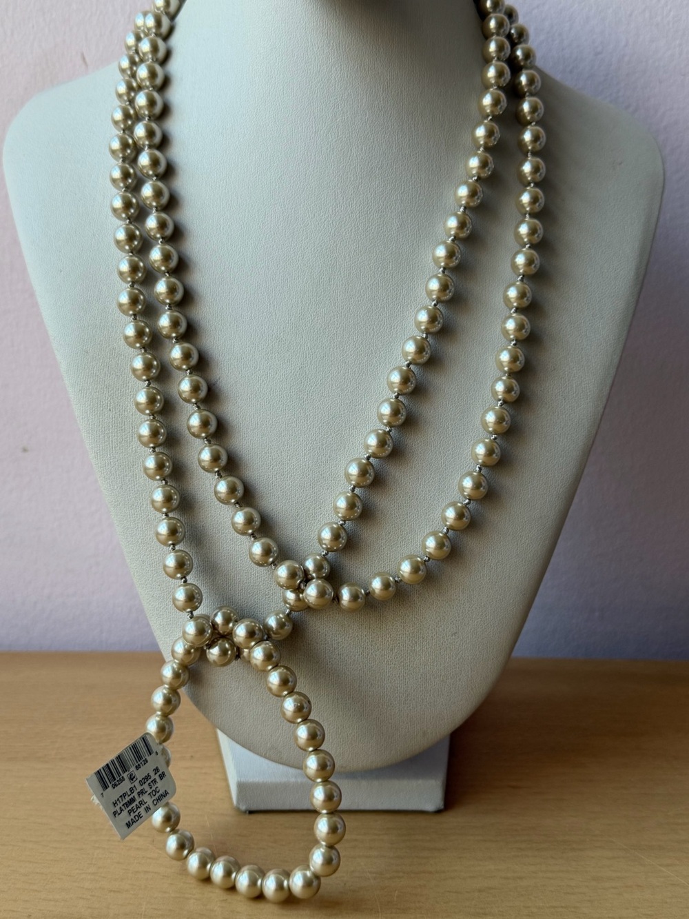 MACYS Charter Club Faux Gray 8mm Pearl Extra Long Necklace & Bracelet set BNWT